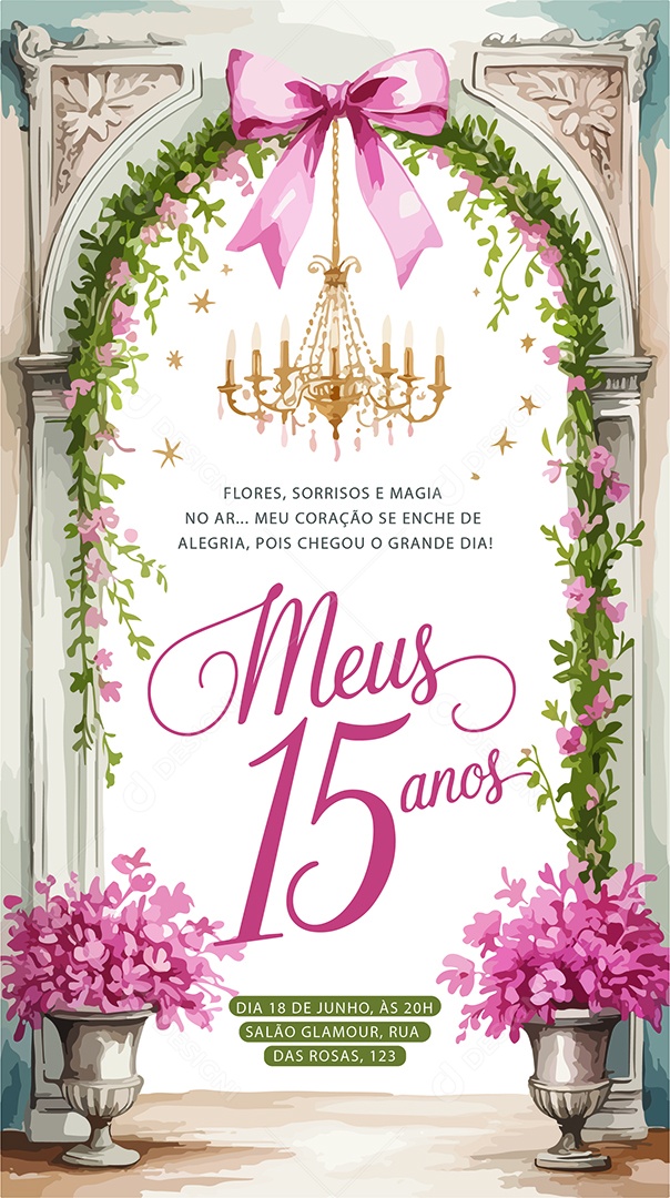 Convite de Aniversário de 15 Anos Ilustração Vetor AI + EPS Editável