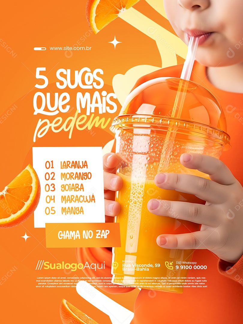 Sucolaria Cinco Sucos Que Mais Pedem Social Media PSD Editável