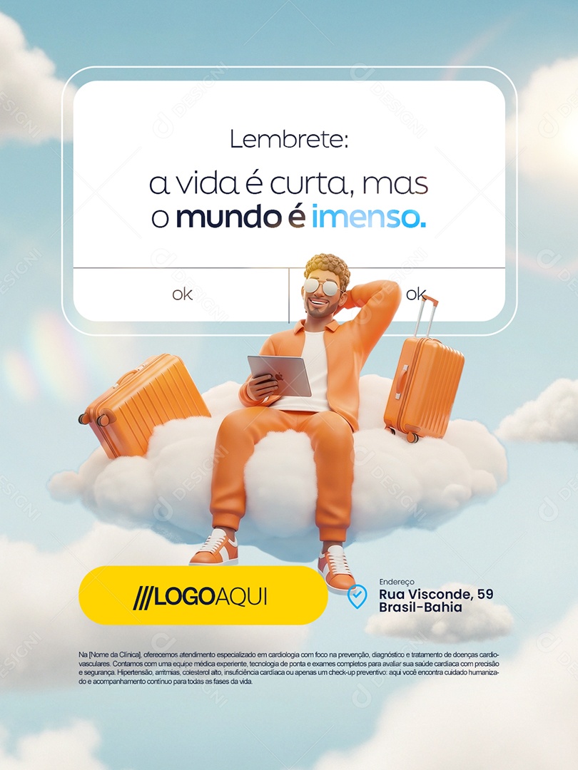 Turismo Lembrete a Vida é Curta Mas o Mundo é Imenso Social Media PSD Editável