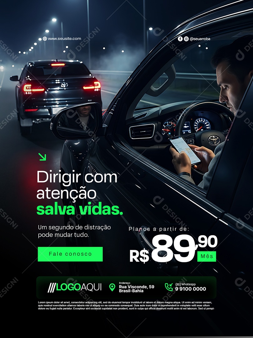 Seguradora Dirigir com Atenção Salva Vidas Social Media PSD Editável