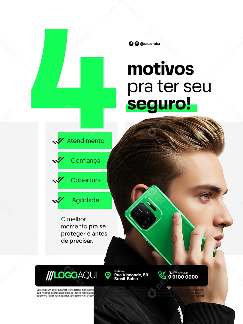 Seguradora Quatro Motivos Pra Ter Seu Seguro Social Media PSD Editável