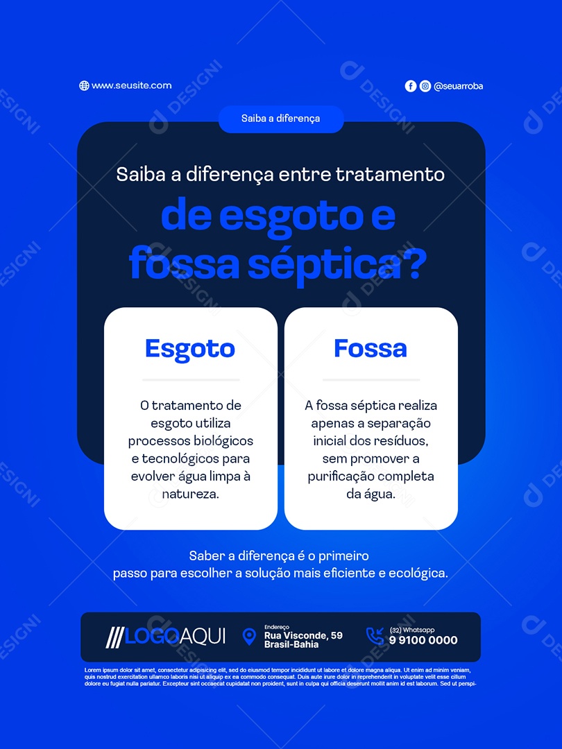 Saiba a Diferença Entre Tratamento de Esgoto e Fossa Séptica Social Media PSD Editável