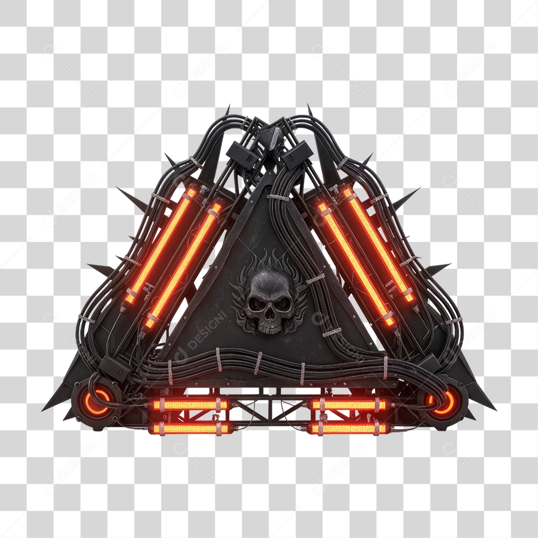 Elemento 3D Metal com Neon PNG Transparente