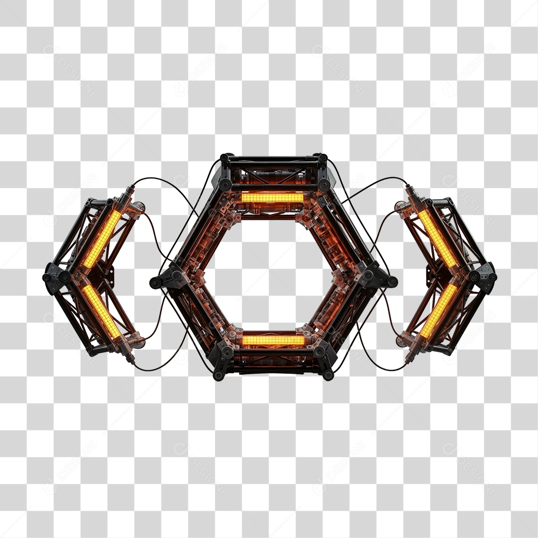 Elemento 3D Metal com Neon PNG Transparente