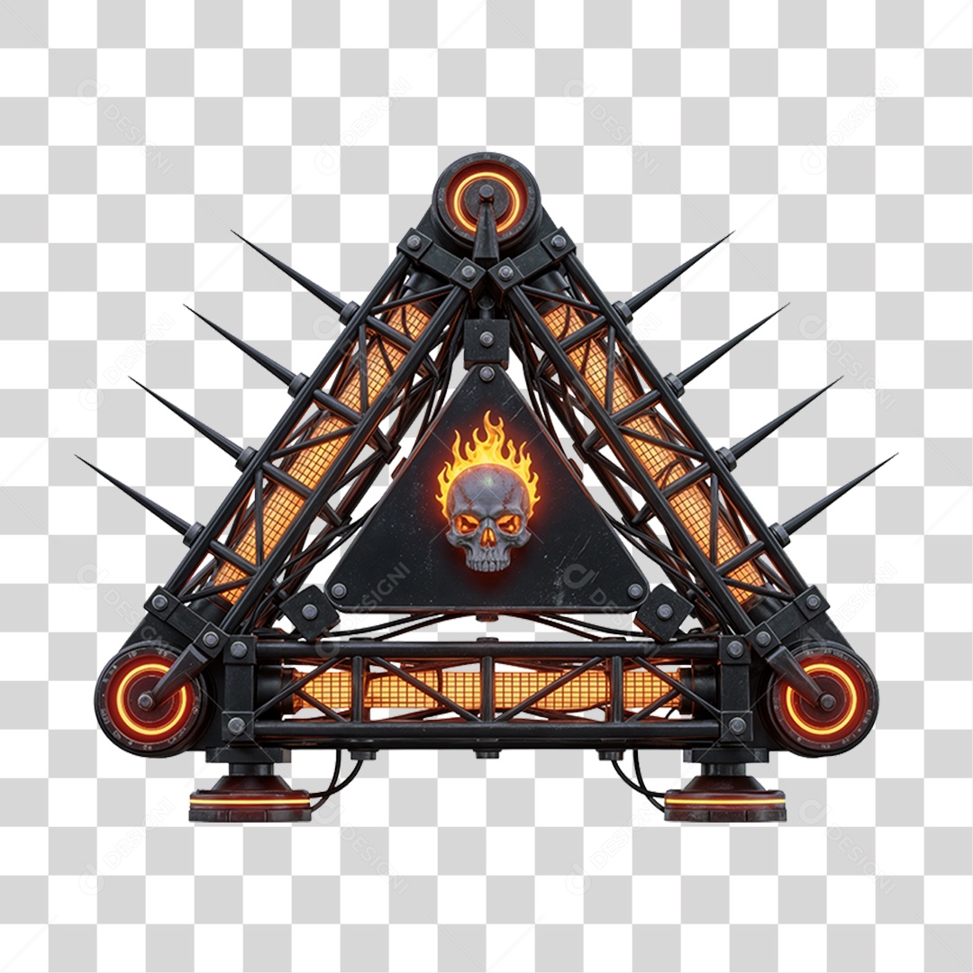 Elemento 3D Metal com Neon PNG Transparente