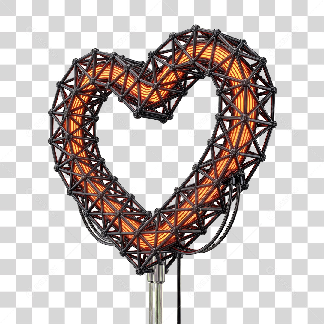 Elemento 3D Metal com Neon PNG Transparente