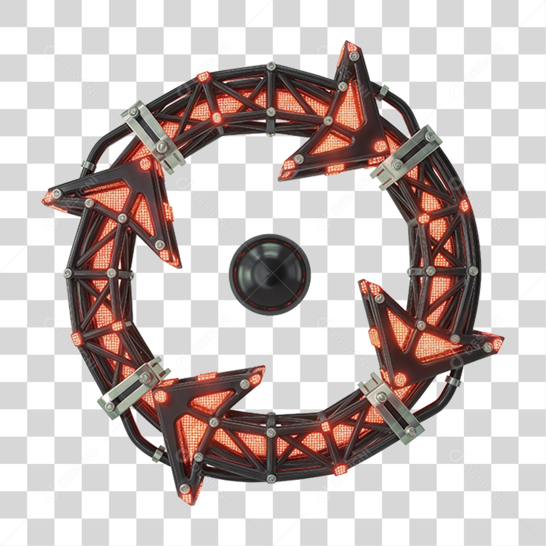 Elemento 3D Metal com Neon PNG Transparente