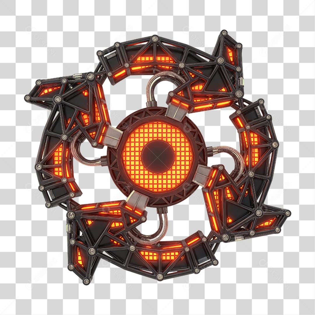 Elemento 3D Metal com Neon PNG Transparente