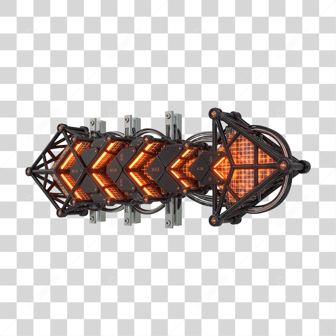 Elemento 3D Metal com Neon PNG Transparente