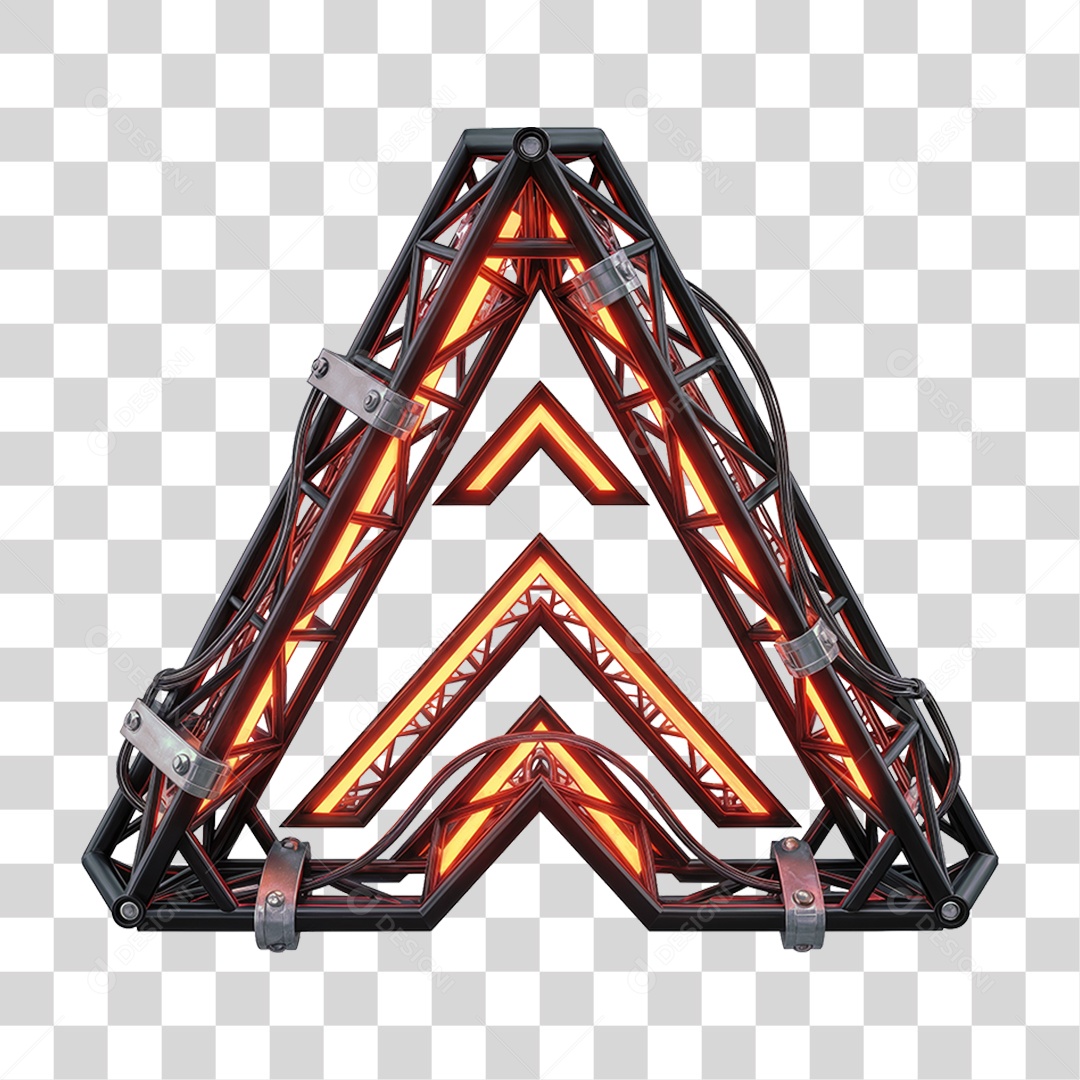 Elemento 3D Metal com Neon PNG Transparente