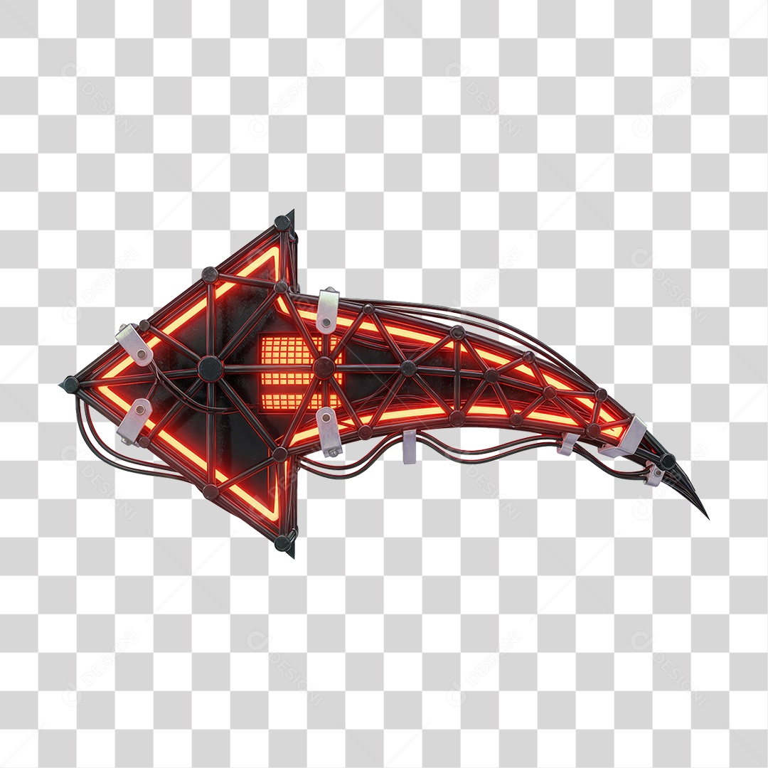 Elemento 3D Metal com Neon PNG Transparente