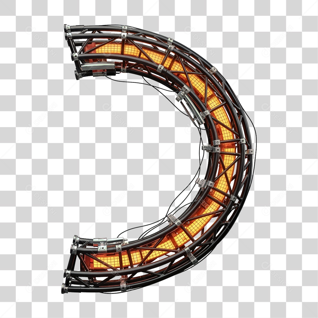 Elemento 3D Metal com Neon PNG Transparente