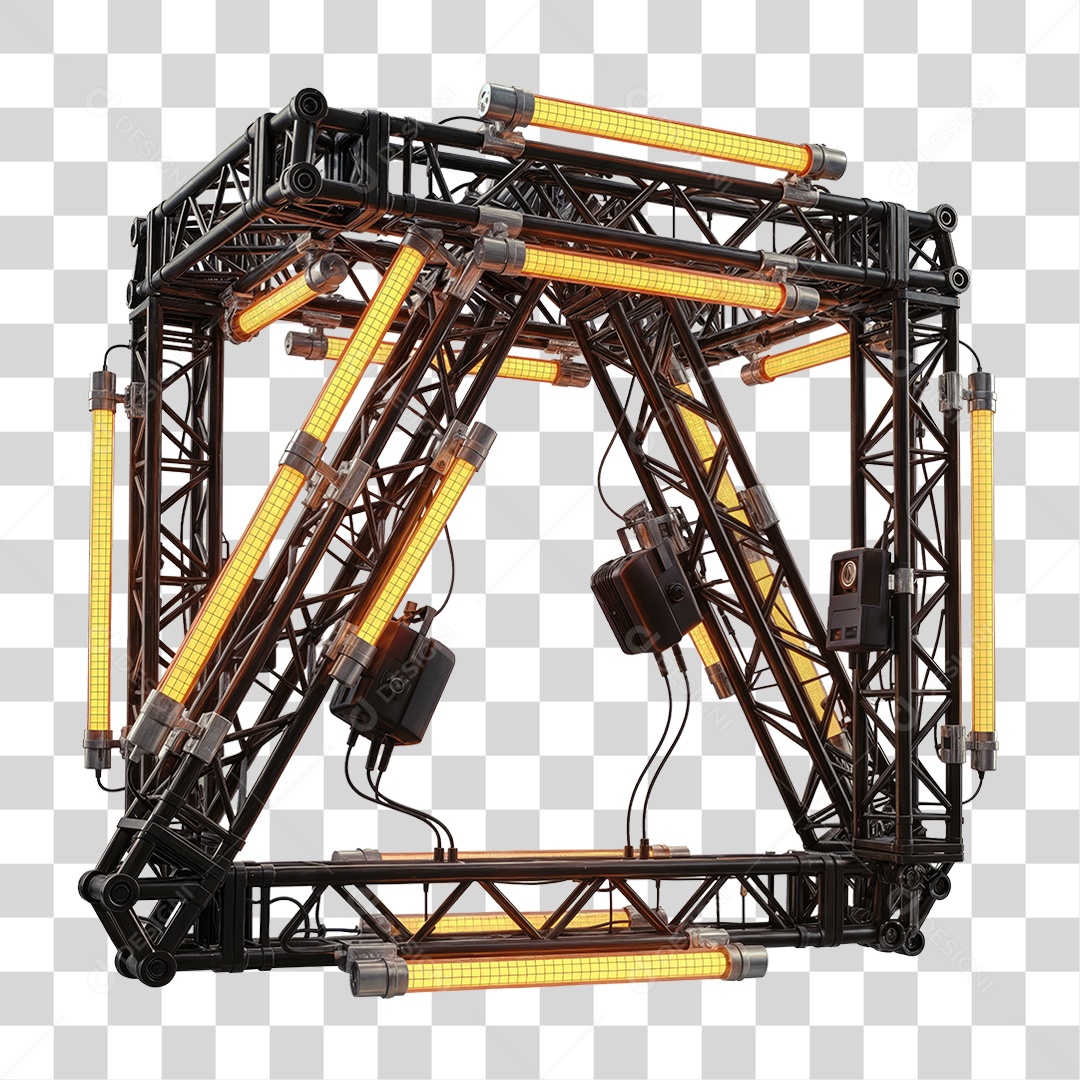 Elemento 3D Metal com Neon PNG Transparente