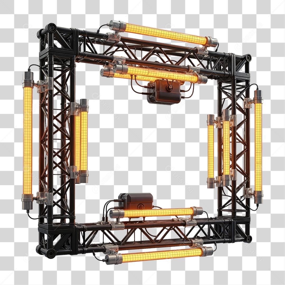 Elemento 3D Metal com Neon PNG Transparente