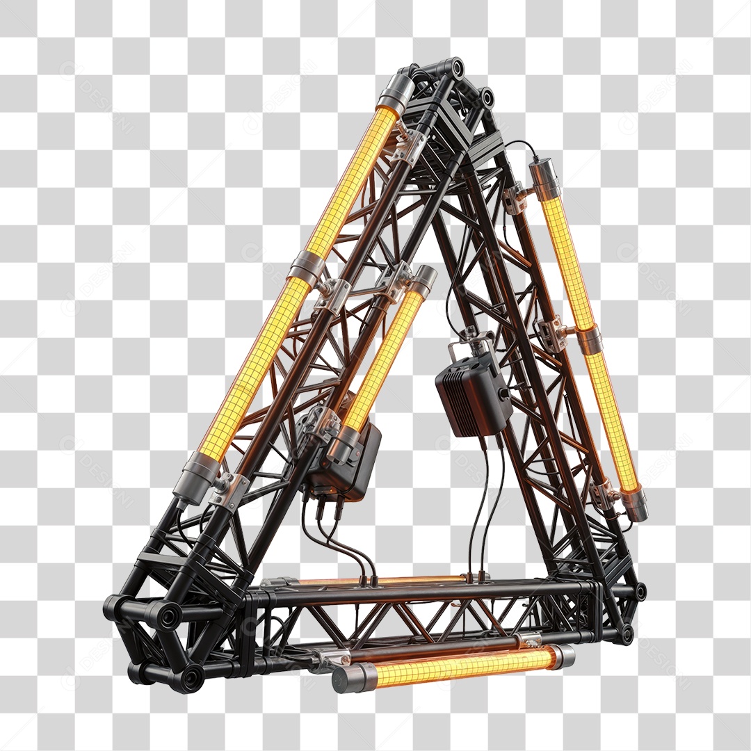 Elemento 3D Metal com Neon PNG Transparente