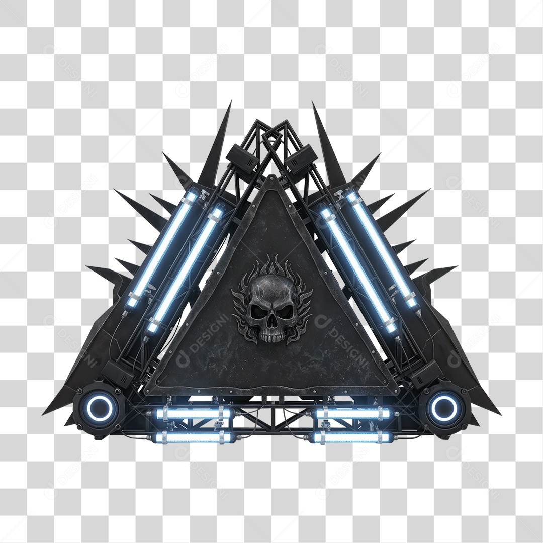 Elemento 3D Metal com Neon PNG Transparente