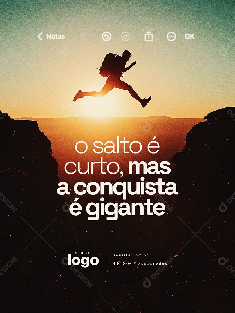 Frase Motivacional O Salto é Curto Mas a Conquista é Gigante Social Media PSD Editável