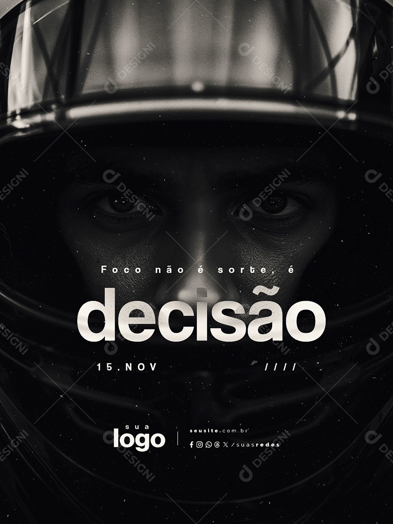 Frase Motivacional Foco Não é Sorte é Decisão Social Media PSD Editável