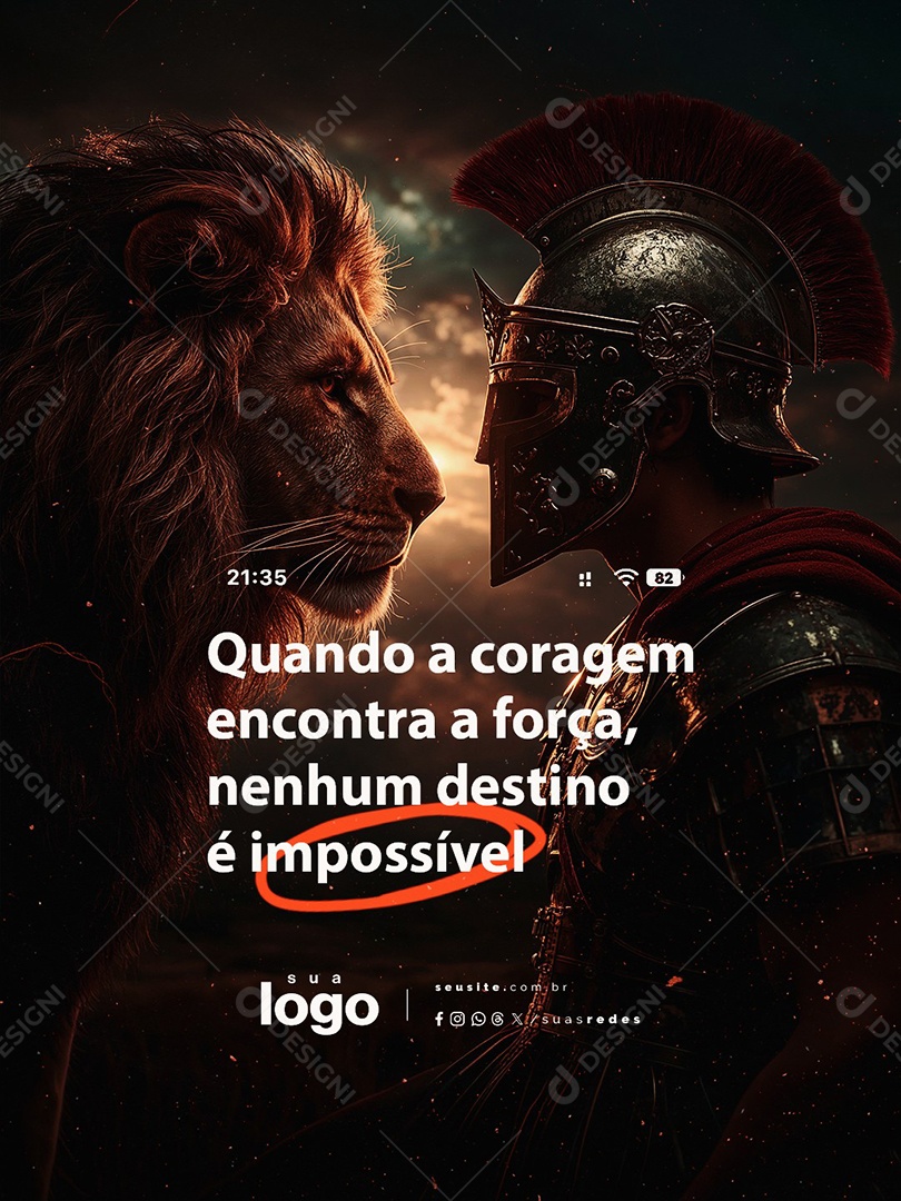 Frase Motivacional Quando a Coragem Encontra a Força Social Media PSD Editável