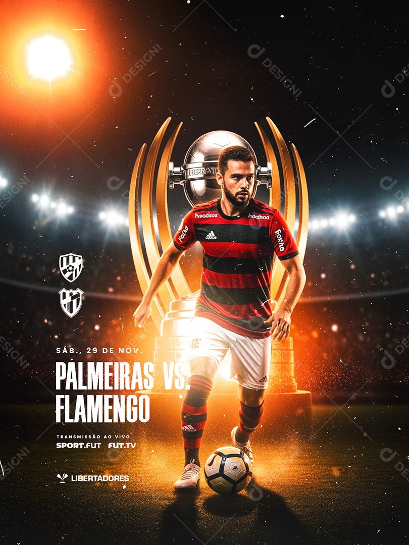 Libertadores Palmeiras VS Flamengo Transmissão Ao Vivo Social Media PSD Editável