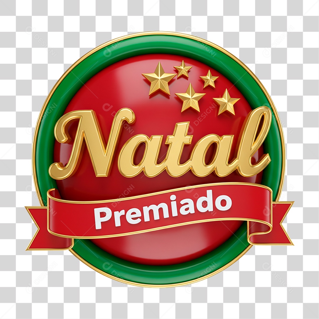 Selo 3D Natal Premiado Composição PNG Transparente