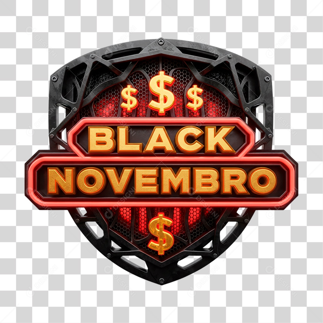 Selo 3D Black Novembro PNG Transparente