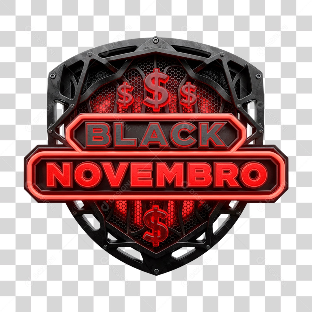 Selo 3D Black Novembro PNG Transparente
