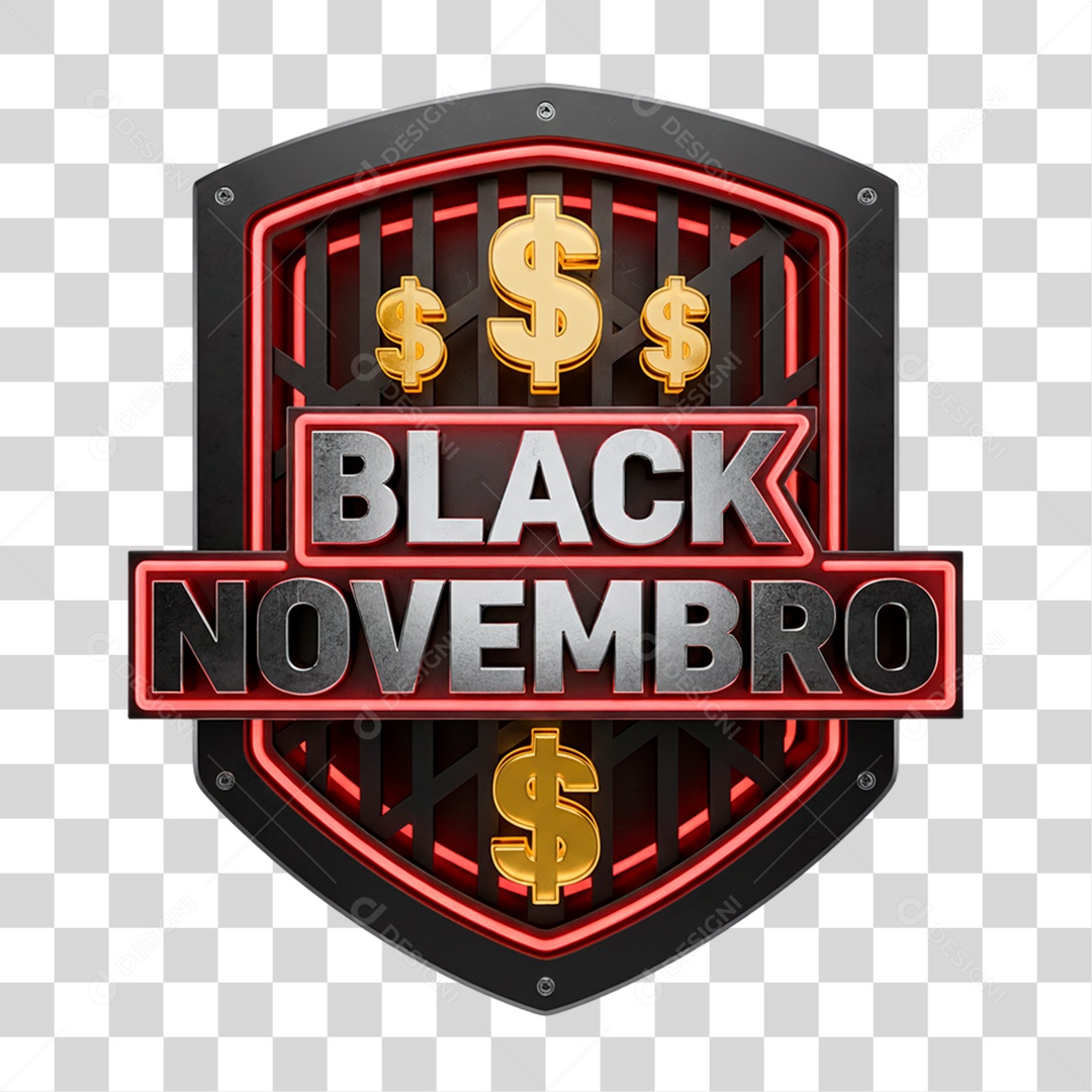 Selo 3D Black Novembro PNG Transparente