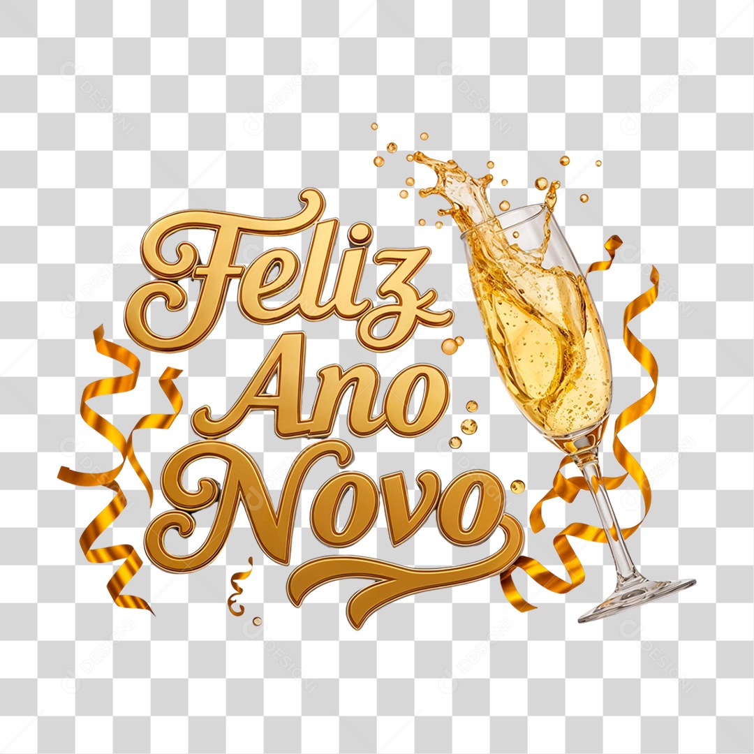 Selo 3D Feliz Ano Novo para Composição PNG Transparente