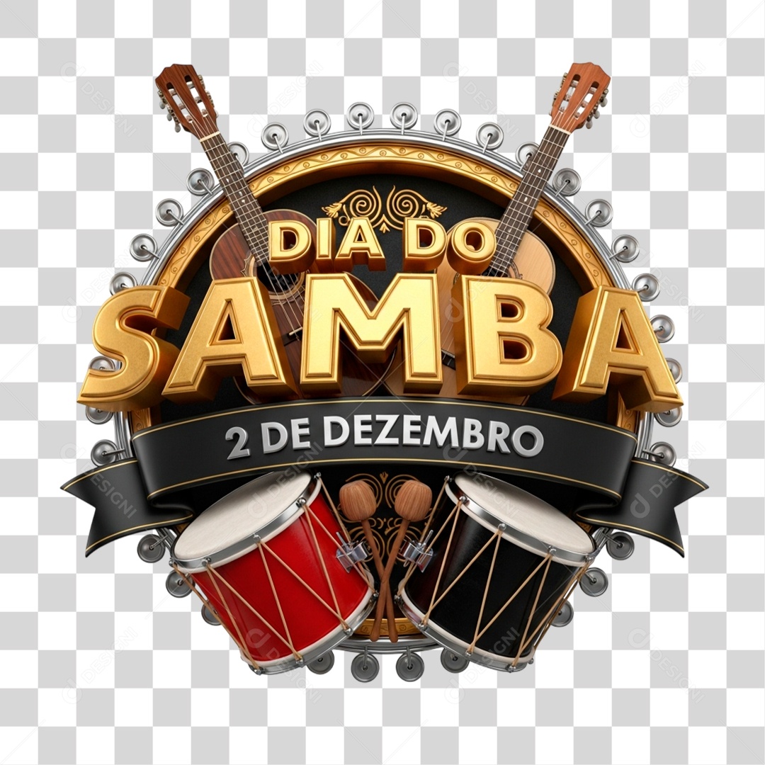 Selo 3D Dia do Samba 2 de Dezembro PNG Transparente