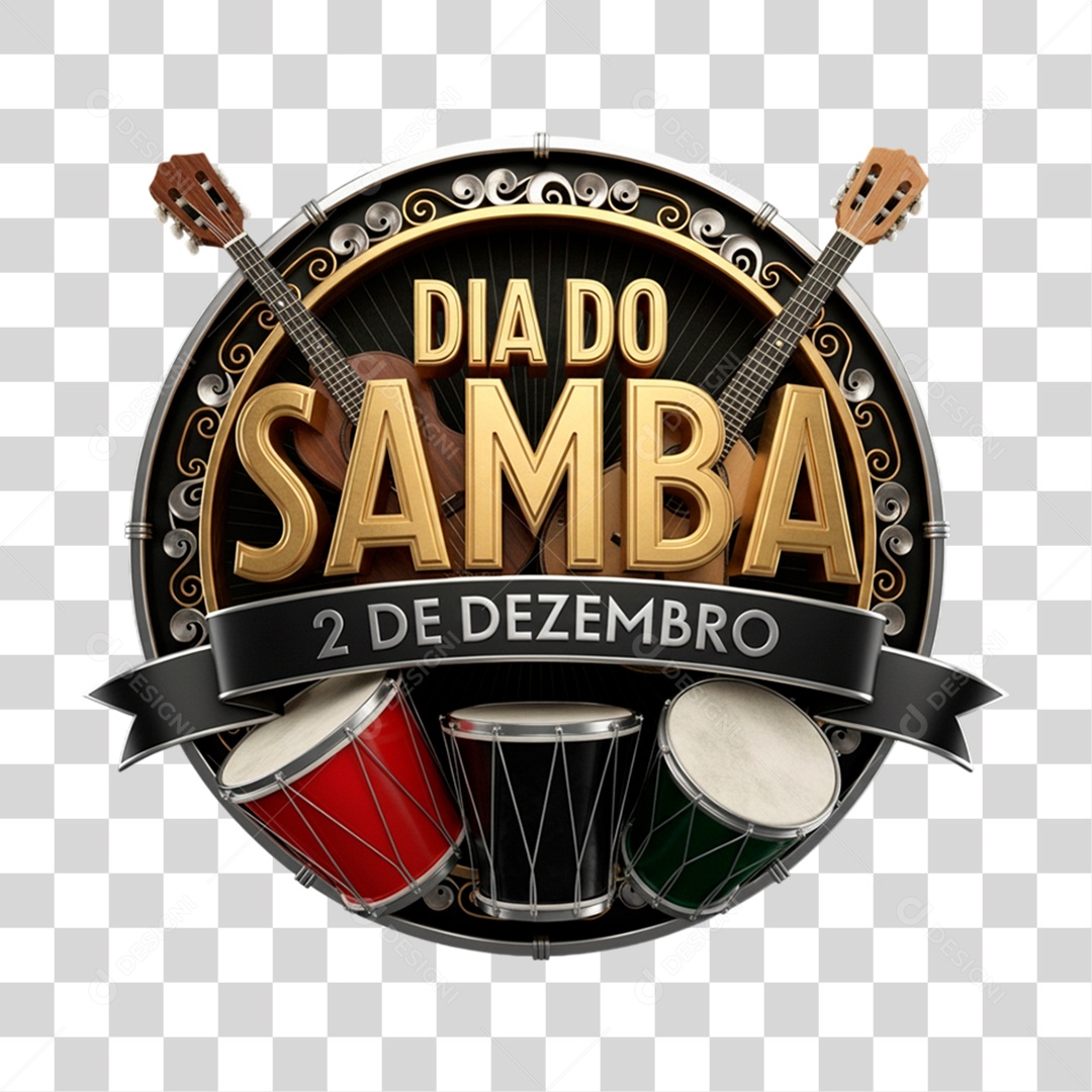 Selo 3D Dia do Samba 2 de Dezembro PNG Transparente
