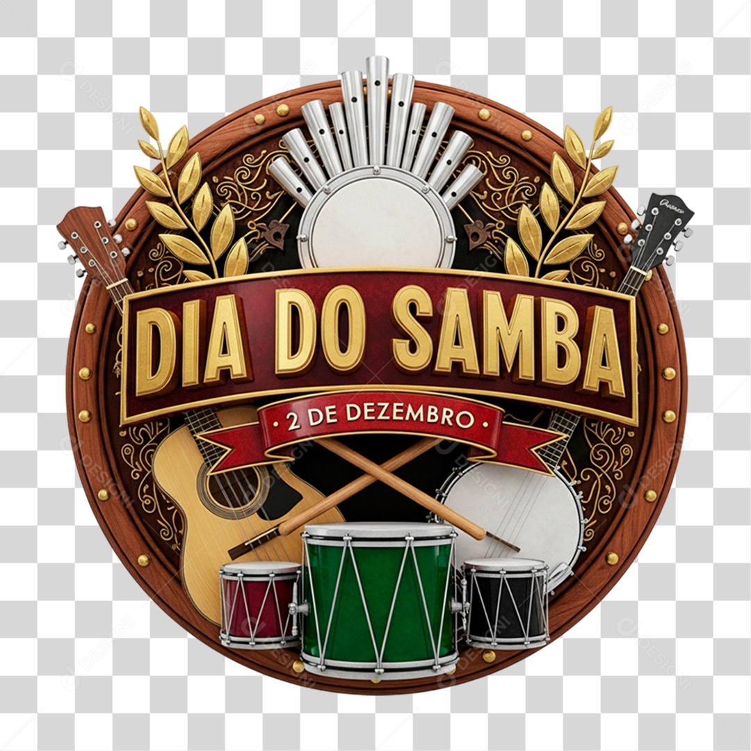 Selo 3D Dia do Samba 2 de Dezembro PNG Transparente