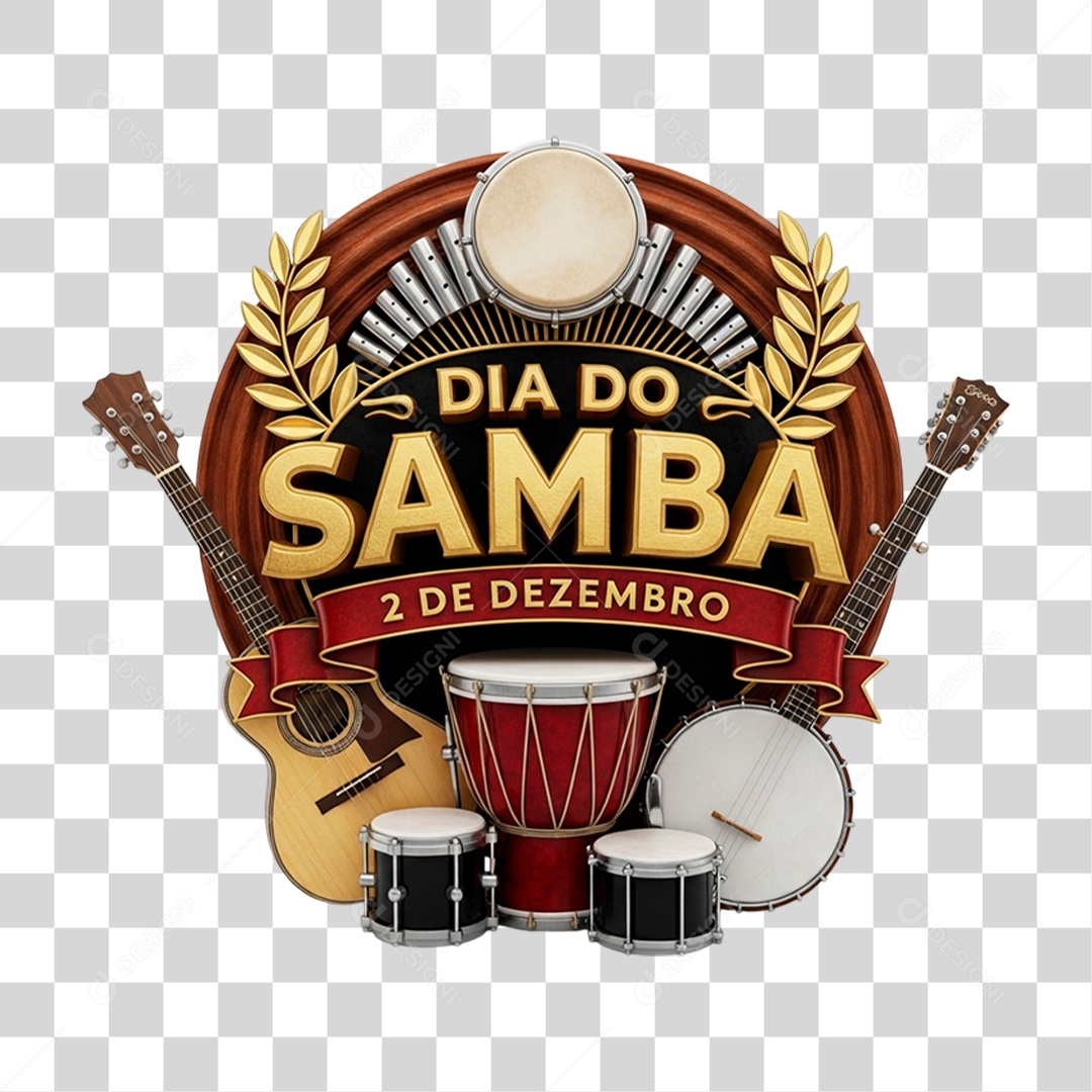 Selo 3D Dia do Samba 2 de Dezembro PNG Transparente