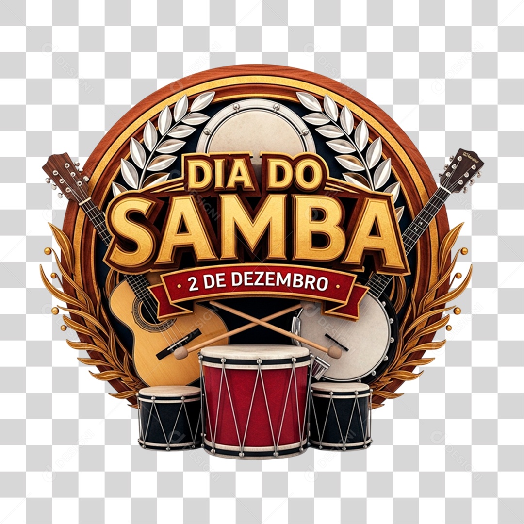 Selo 3D Dia do Samba 2 de Dezembro PNG Transparente