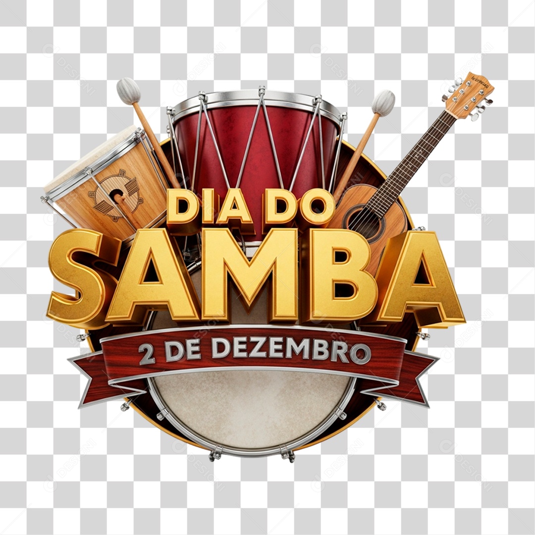 Selo 3D Dia do Samba 2 de Dezembro PNG Transparente