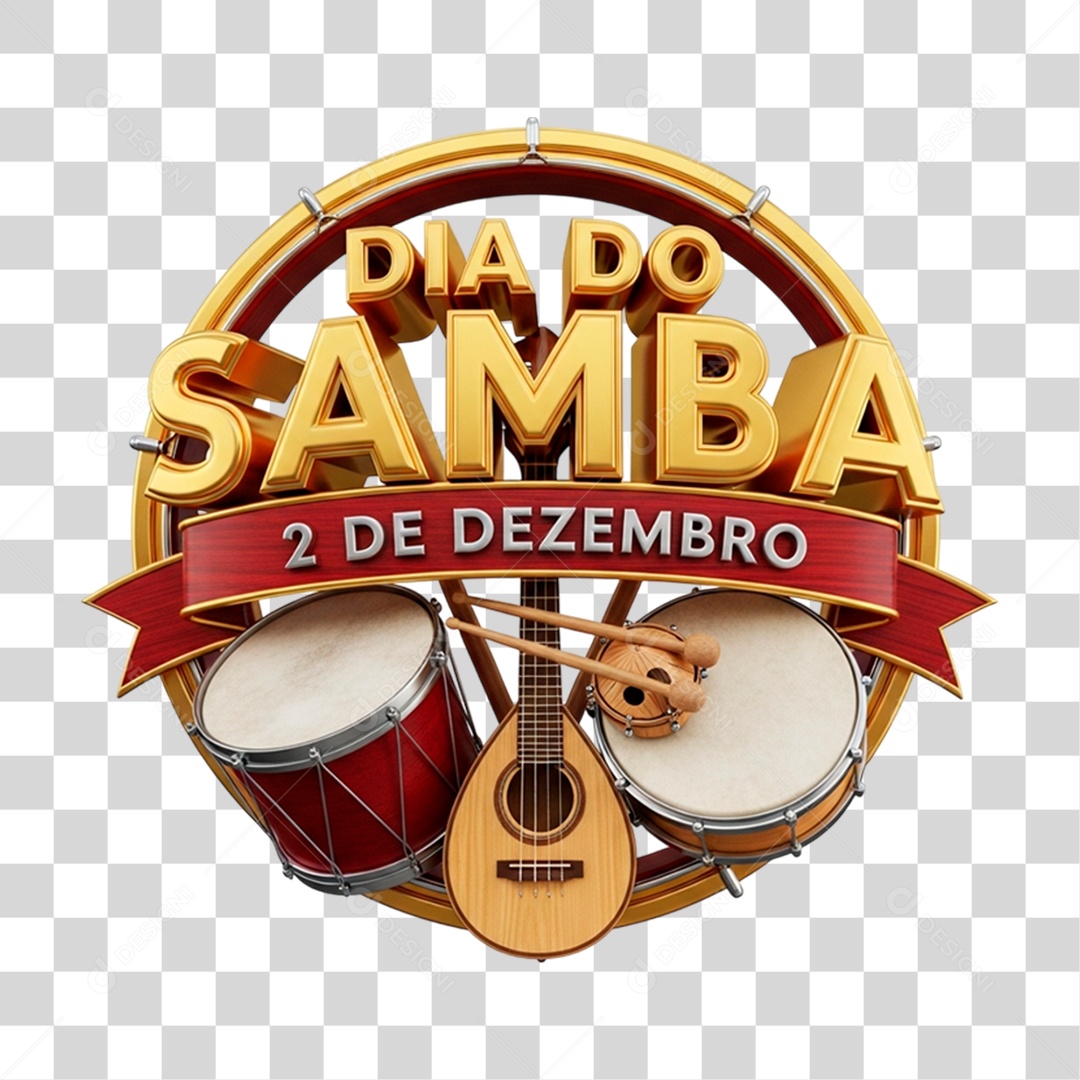 Selo 3D Dia do Samba 2 de Dezembro PNG Transparente