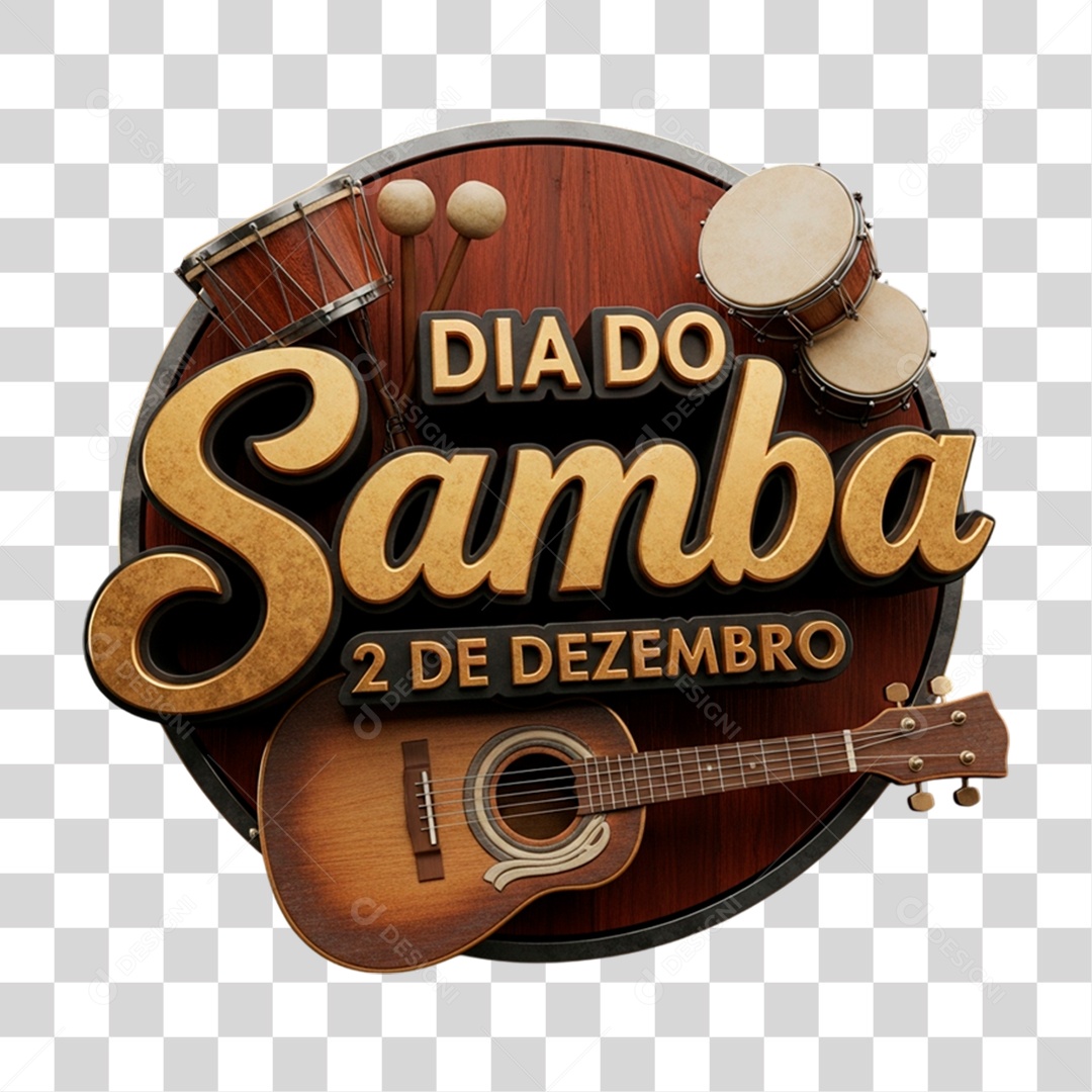 Selo 3D Dia do Samba 2 de Dezembro PNG Transparente