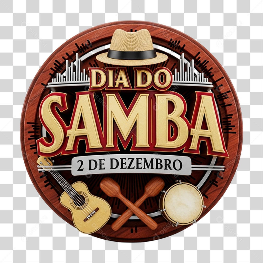 Selo 3D Dia do Samba 2 de Dezembro PNG Transparente