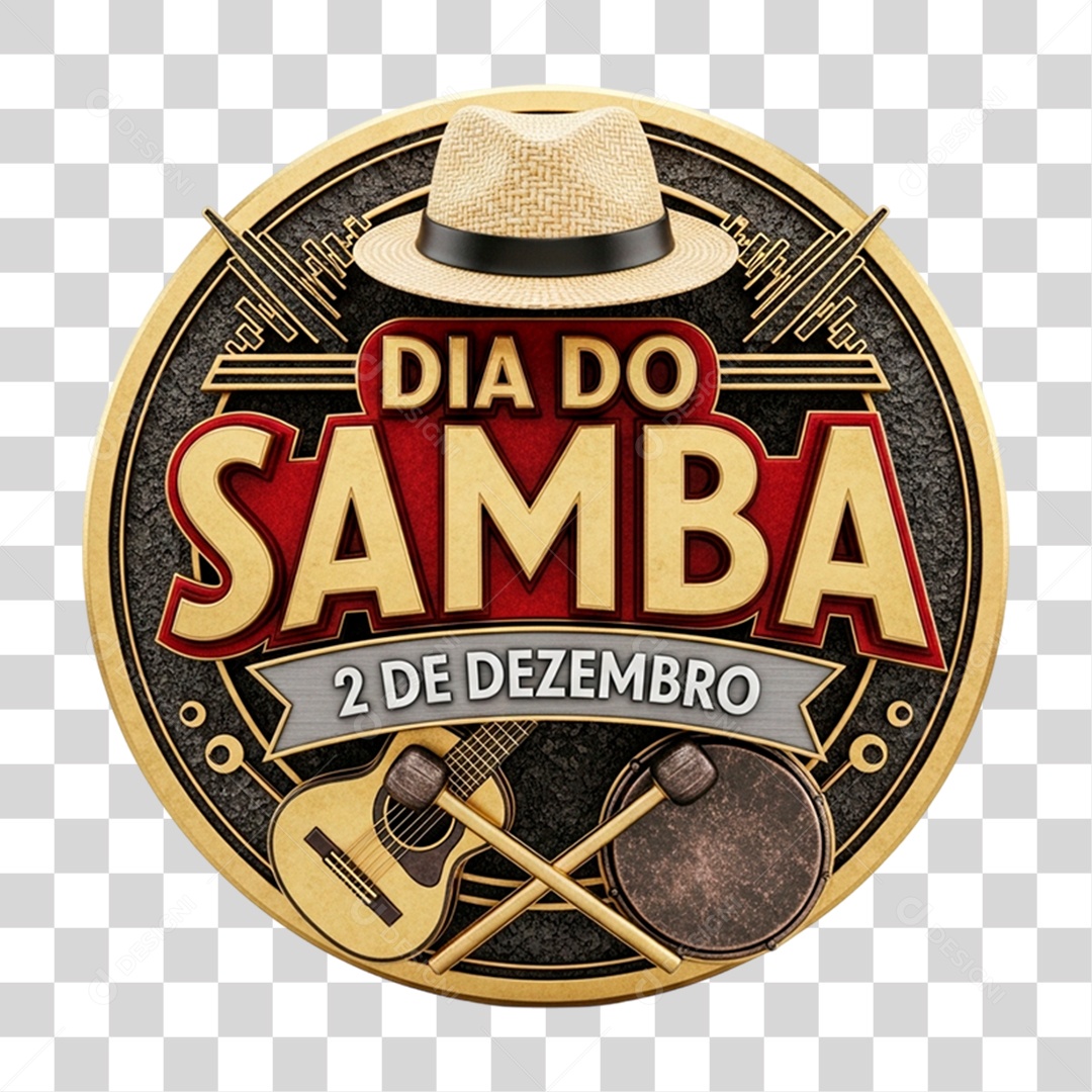 Selo 3D Dia do Samba 2 de Dezembro PNG Transparente