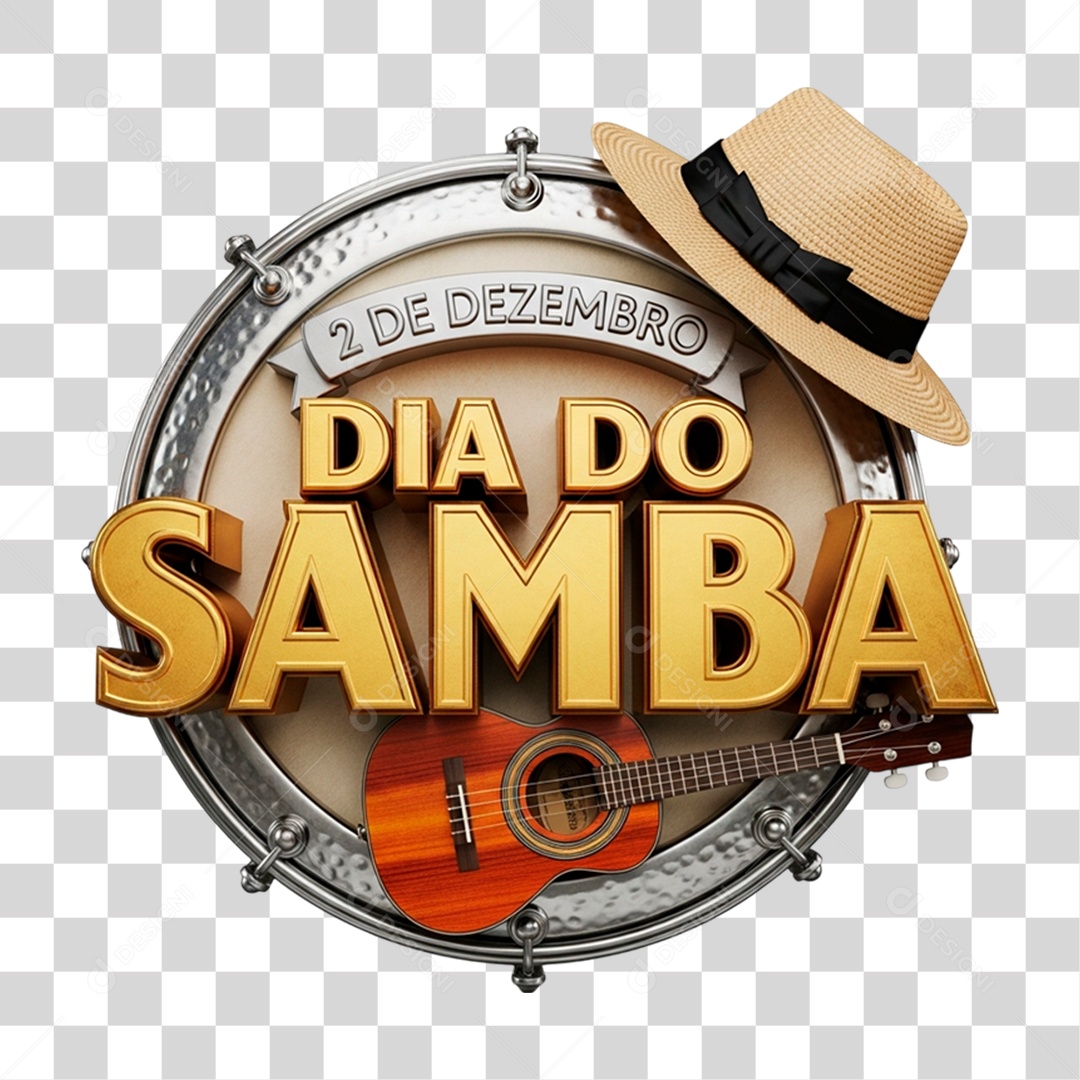 Selo 3D Dia do Samba 2 de Dezembro PNG Transparente