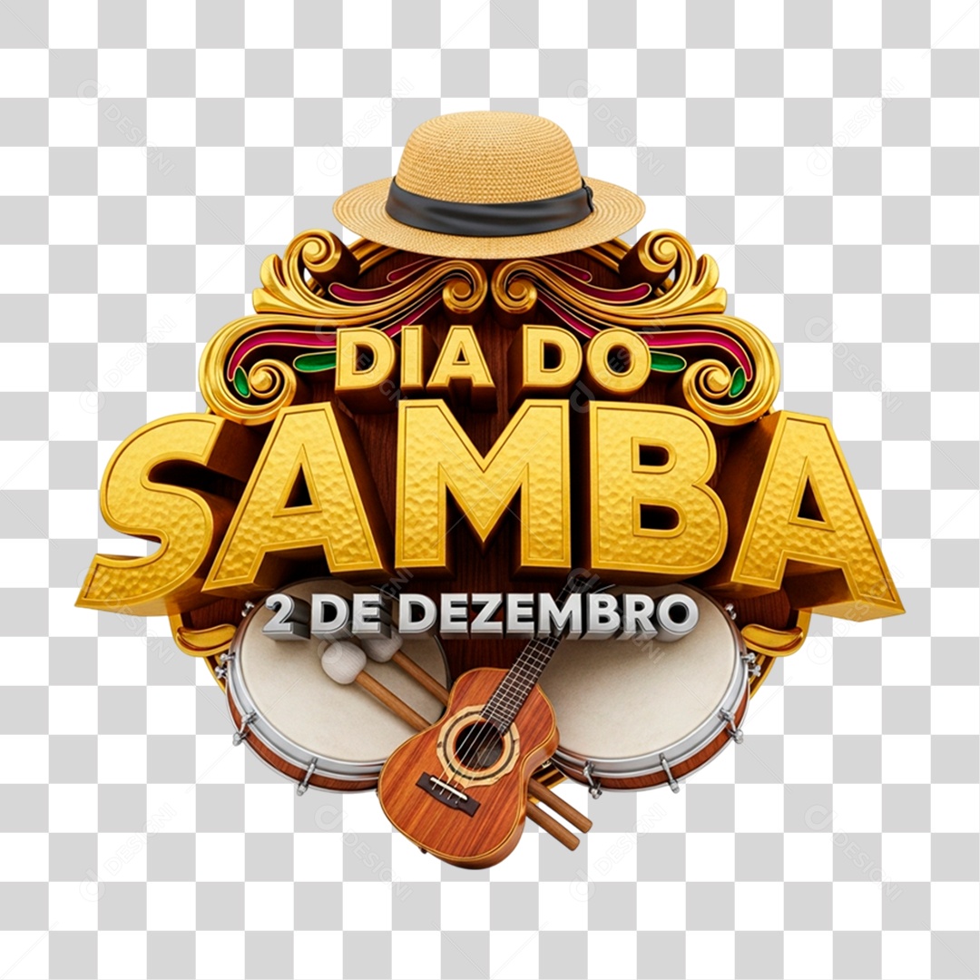 Selo 3D Dia do Samba 2 de Dezembro PNG Transparente