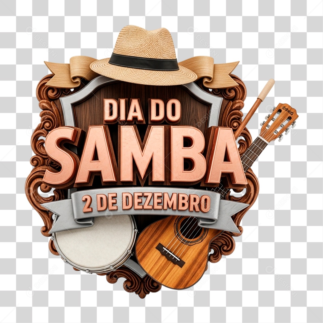 Selo 3D Dia do Samba 2 de Dezembro PNG Transparente