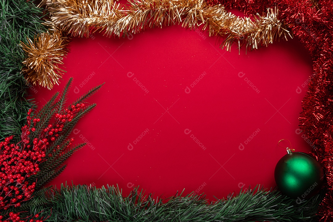 Festive christmas decor on vibrant red background-161