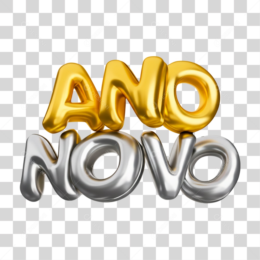 Selo 3D Feliz Ano Novo para Composição PNG Transparente