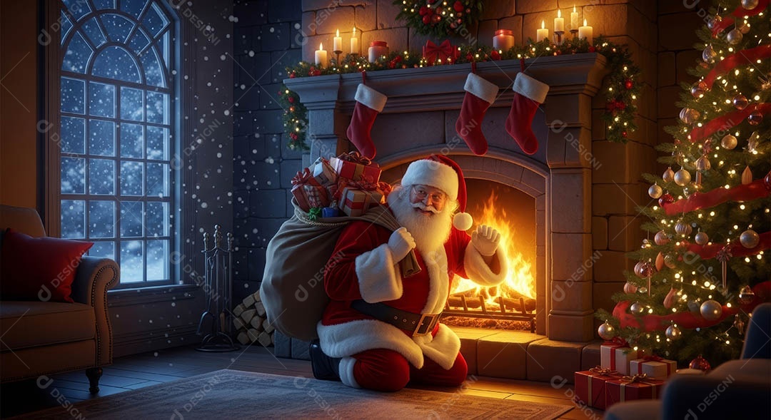 Um lindo papai noel em um ambiente natalino.