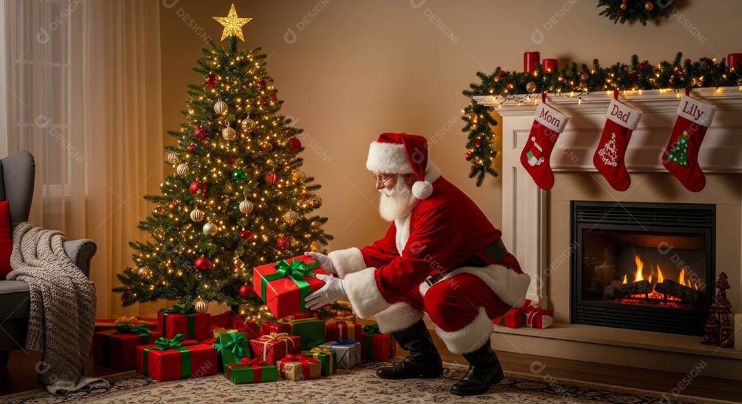 Um lindo papai noel em um ambiente natalino.