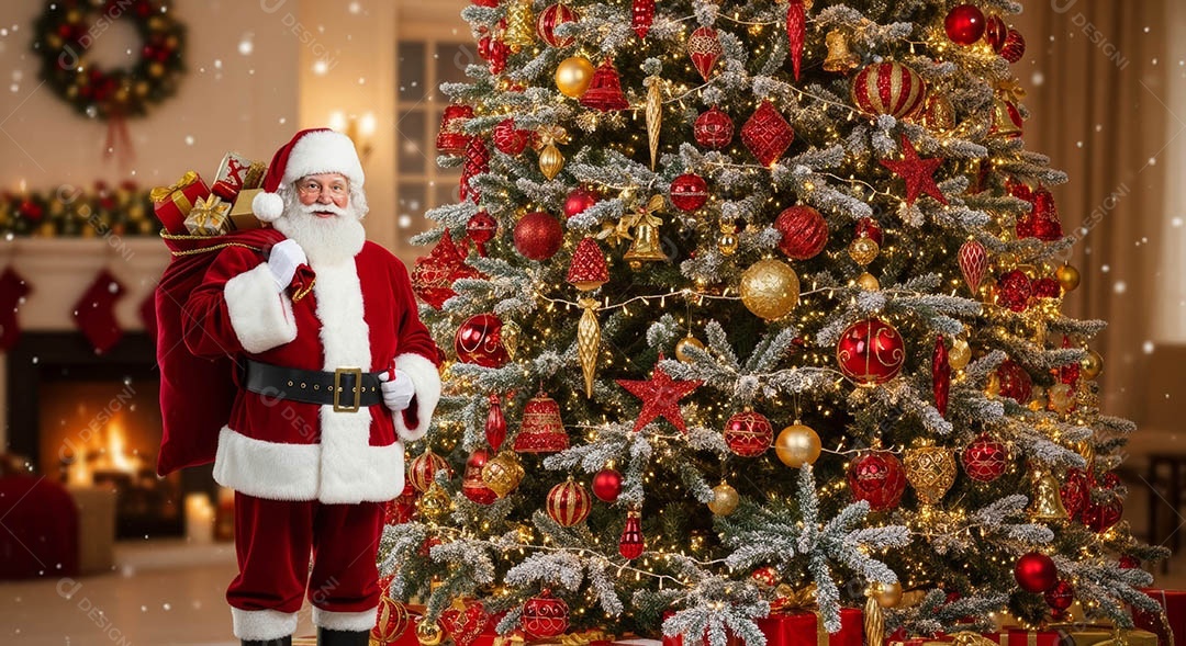 Um lindo papai noel em um ambiente natalino.