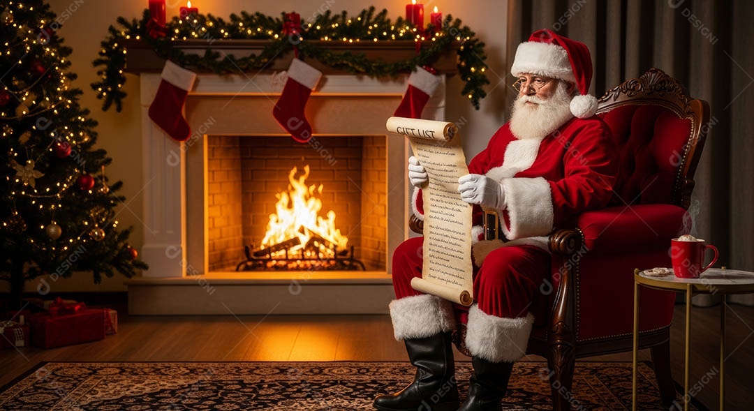 Um lindo papai noel em um ambiente natalino.