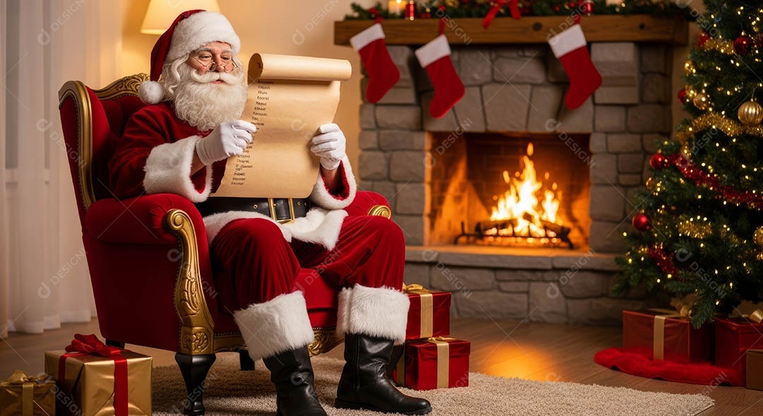 Um lindo papai noel em um ambiente natalino.