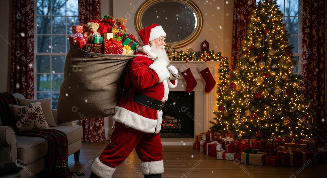 Um lindo papai noel em um ambiente natalino.